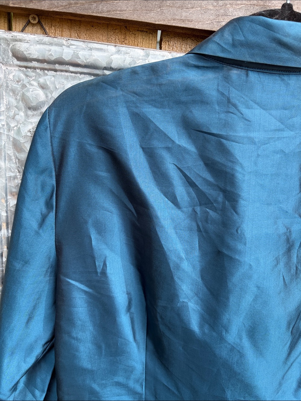 Oscar de la Renta Teal silk Button-Front Blouse NWT Ocean Blue 6 - Picture 11 of 14